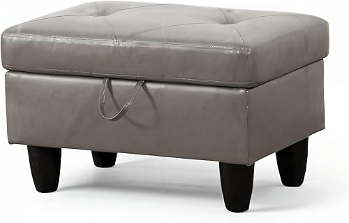 GRETERST Banco otomano tapizado rectangular de almacenamiento de piel sintética, reposapiés con tapa con bisagras para sala de estar, dormitorio,