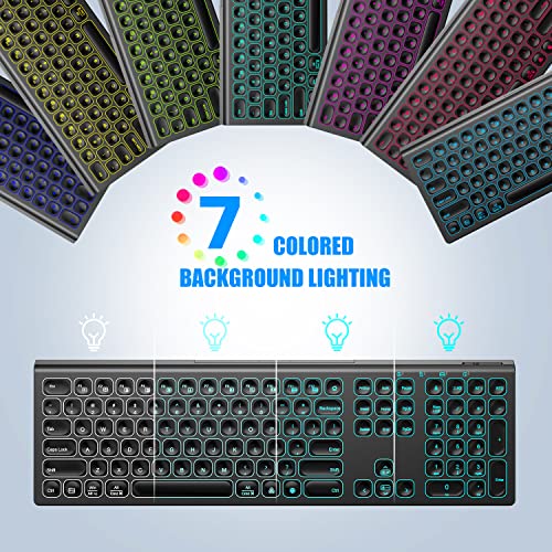 Ilaoliu Rechargeable Bluetooth Keyboard, 2.4G Wireless Backlit Full Size Keyboard - Slim Silent Ergonomic With Pull Out Phone/Pad Holder For Multi-Device Windows, Mac, Ios, Ipad,Tv (Black) #TOP1