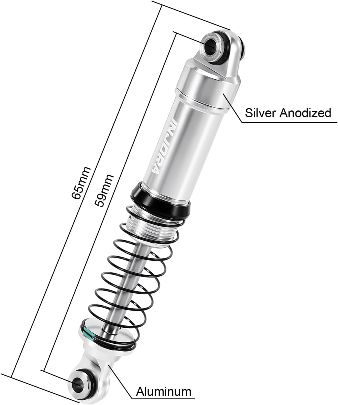 INJORA Aluminum LS 59mm Oil Shocks for 1/18 Redcat Ascent-18 HPI Venture18 (Silver)
