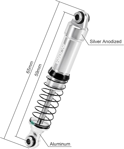 INJORA Ammortizzatori LS 59mm in Alluminio per RC 1/18 TRX4M, Argento - 2