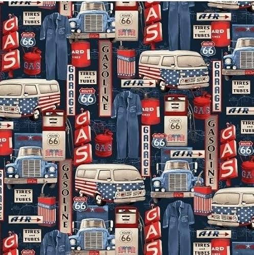 FlashPhoenix Quality Sewing Fabric – All American Trip The er Route 66 Gas Station Icon 100% CottonFabric Size; 36" x 44" by The Yard