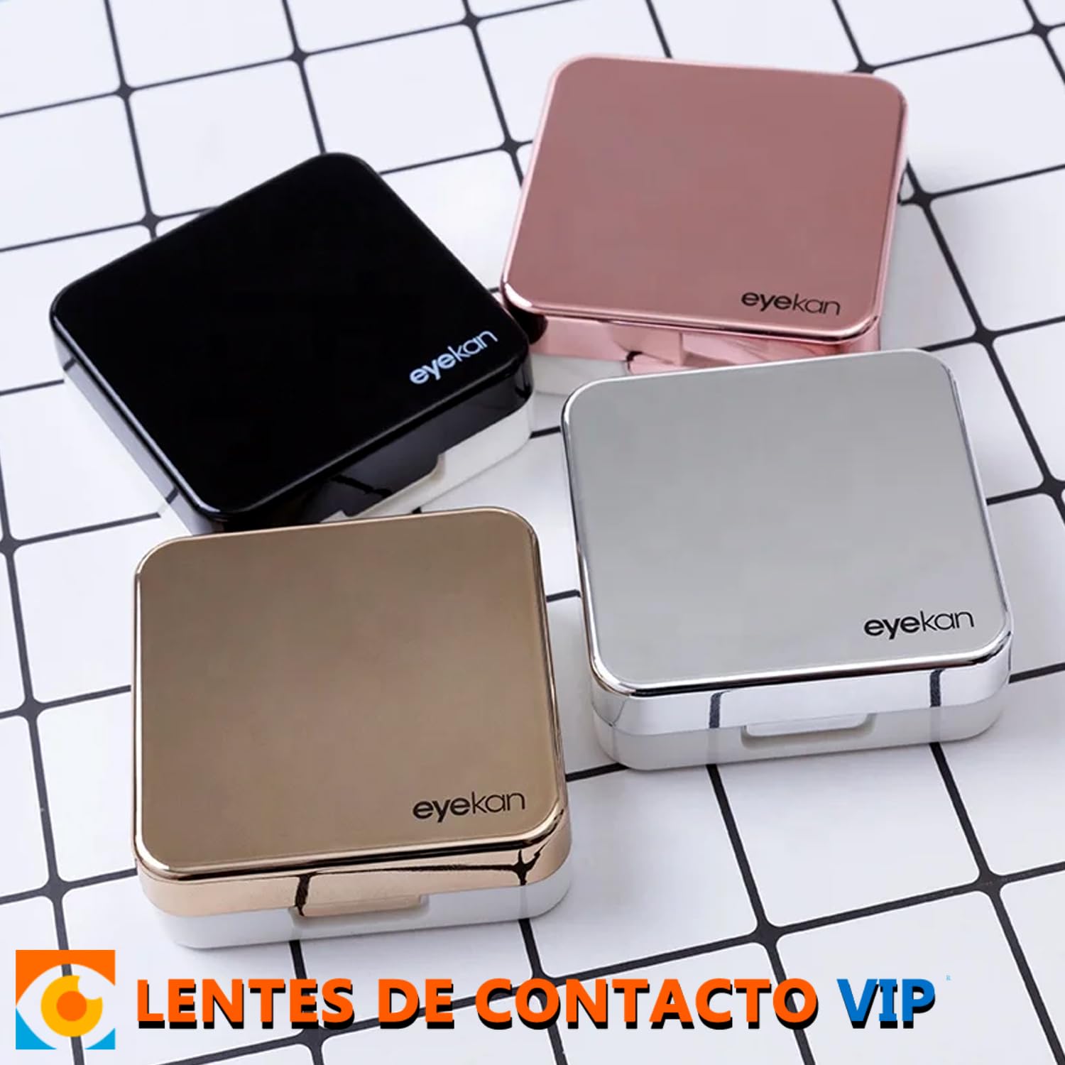 Estuche para Lentes de Contacto Color Brillante Set de Viaje con Espejo, portalentillas, Pinza, aplicador y Mini Botella portalíquido (Plateado)