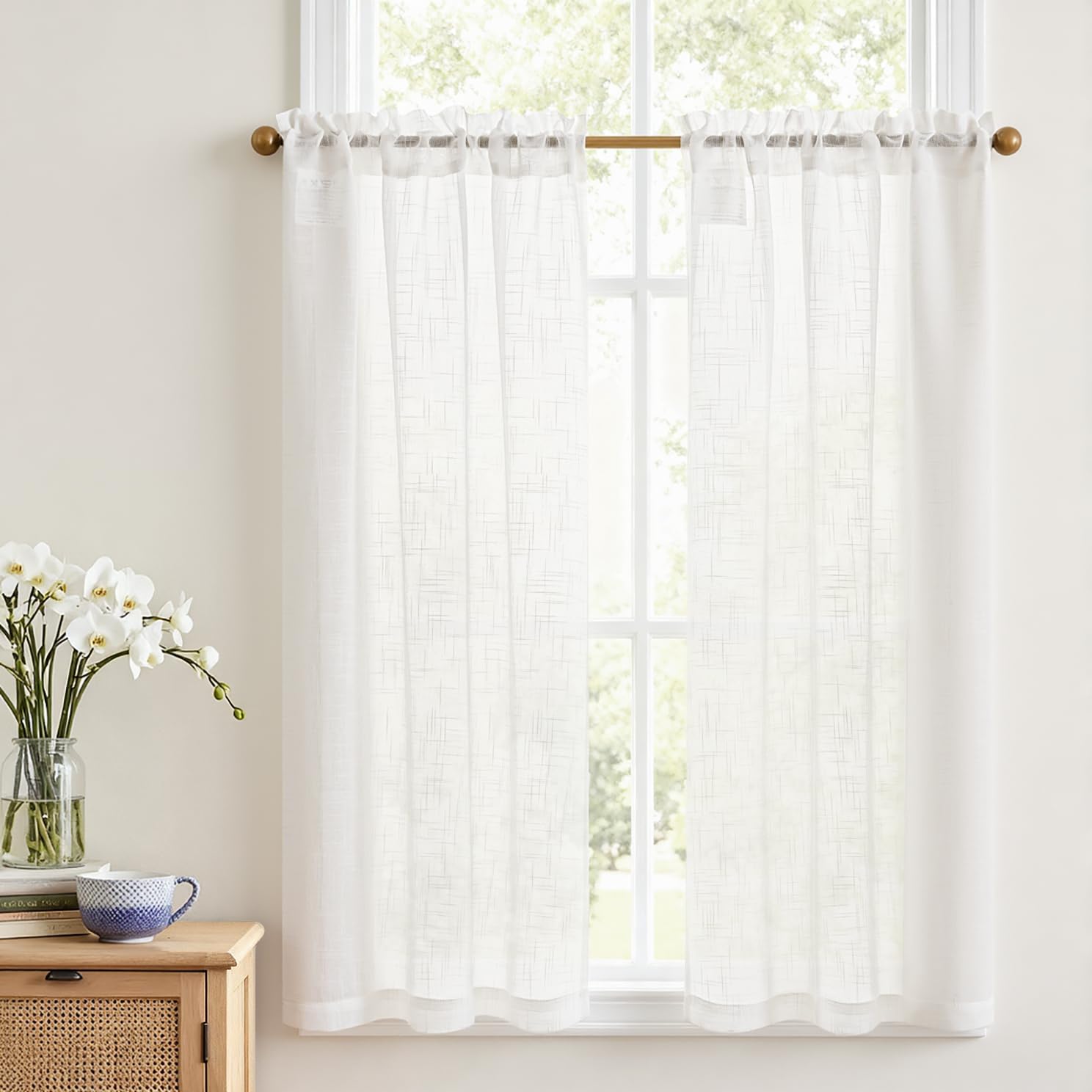 VANGAO Voile Scheibengardine Transparente Bistrogardine Sheer Unifarbige Tunnelzug Küchenvorhang