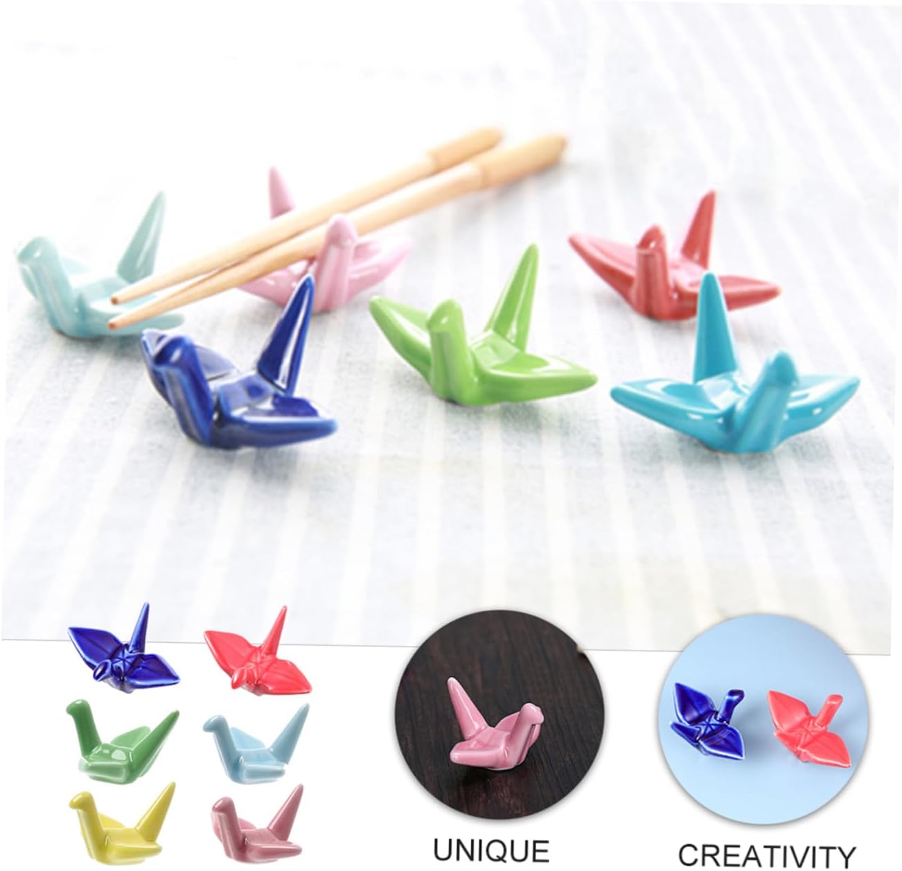 ABOOFAN 12pcs Ceramic Chopsticks Rack Bird Design Stylish Pen Holder and Spoon Rest Dishwasher Safe for Home and Kitchen Use