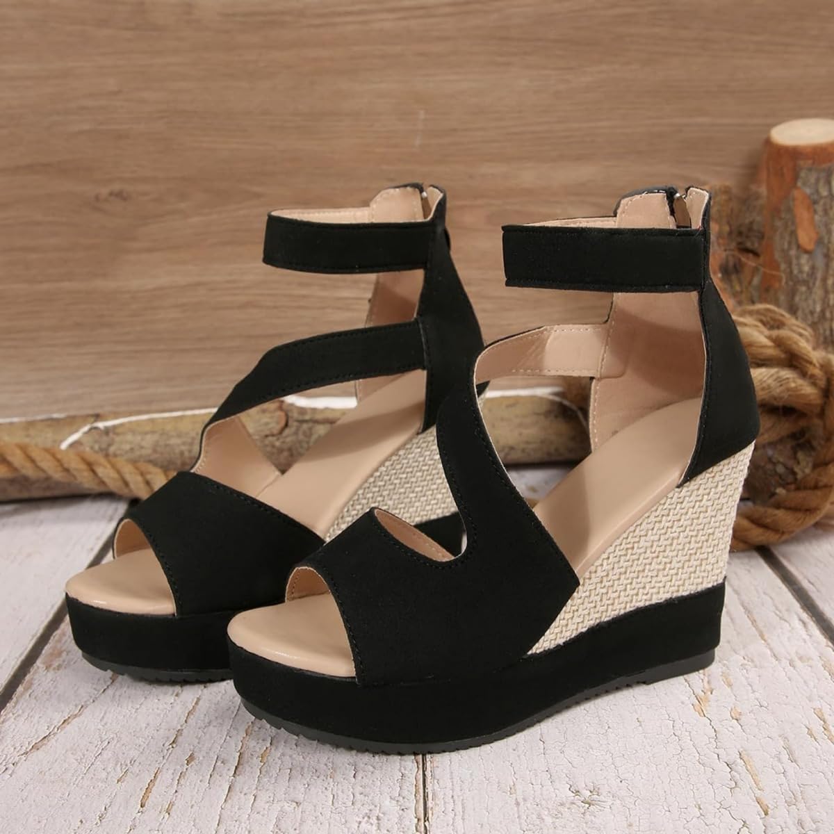 Sandalias ortopédicas de cuña para mujer, elegantes, sandalias de plataforma de verano para mujer, con puntera abierta, cuñas de tacón alto con cremallera trasera, para bodas, fiestas de noche