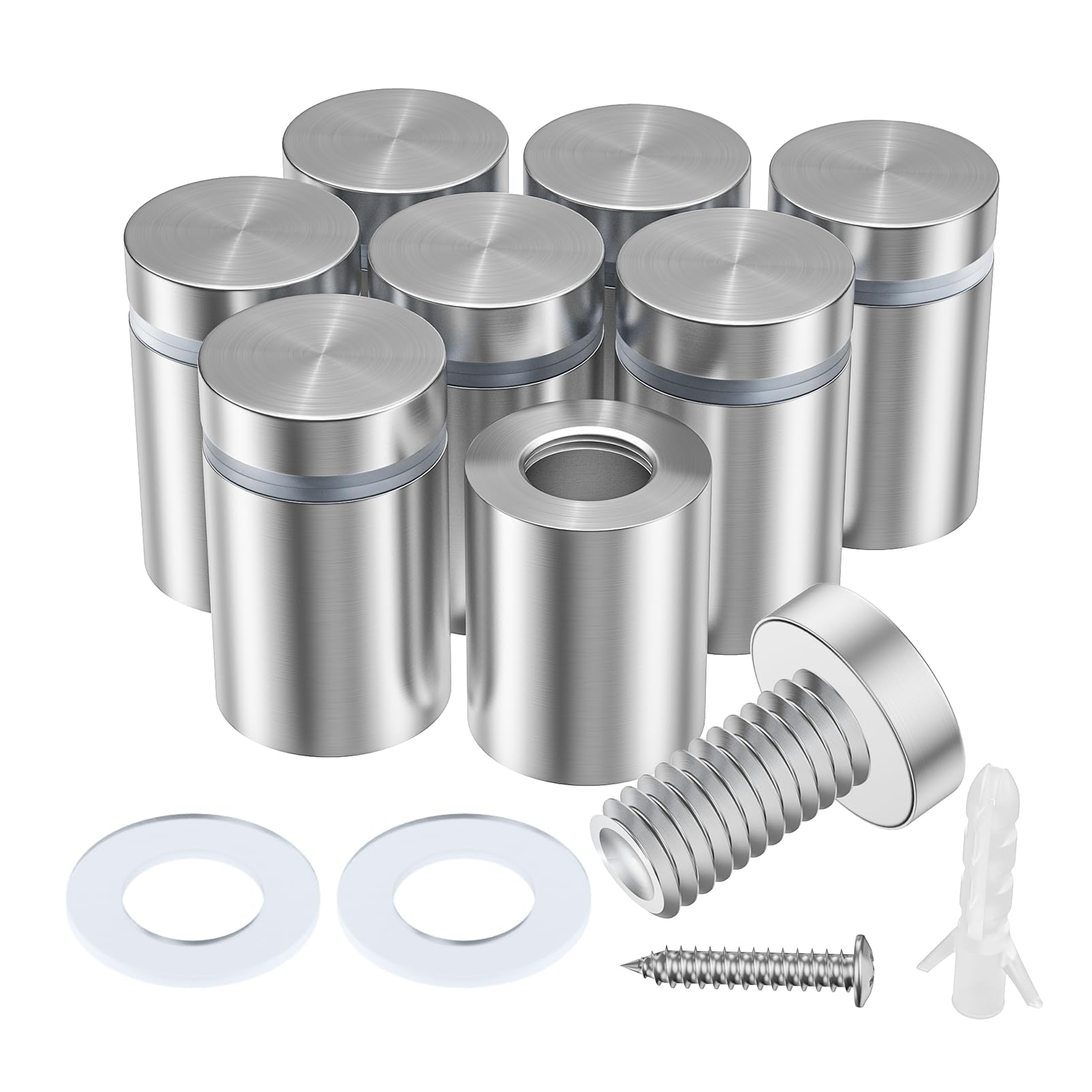 LuckIn 8-Pack Standoff Screws (3/4 in. Dia x 1 in. L), Stainless Steel Standoff Mounting Hardware for Acrylic Signs, Silver-image-43