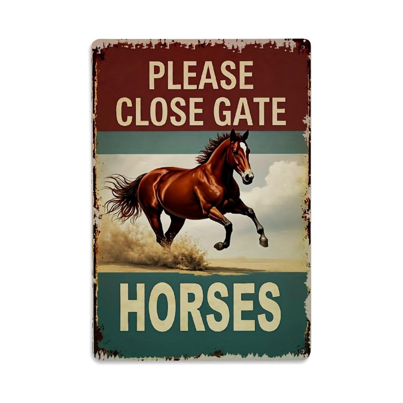 Please Close Gate Horses Retro Metal Tin Sign, Vintage Decor Art Poster for Bar, Home, Man Cave, Kitchen, Laundry Room Gift 8x12Inch
