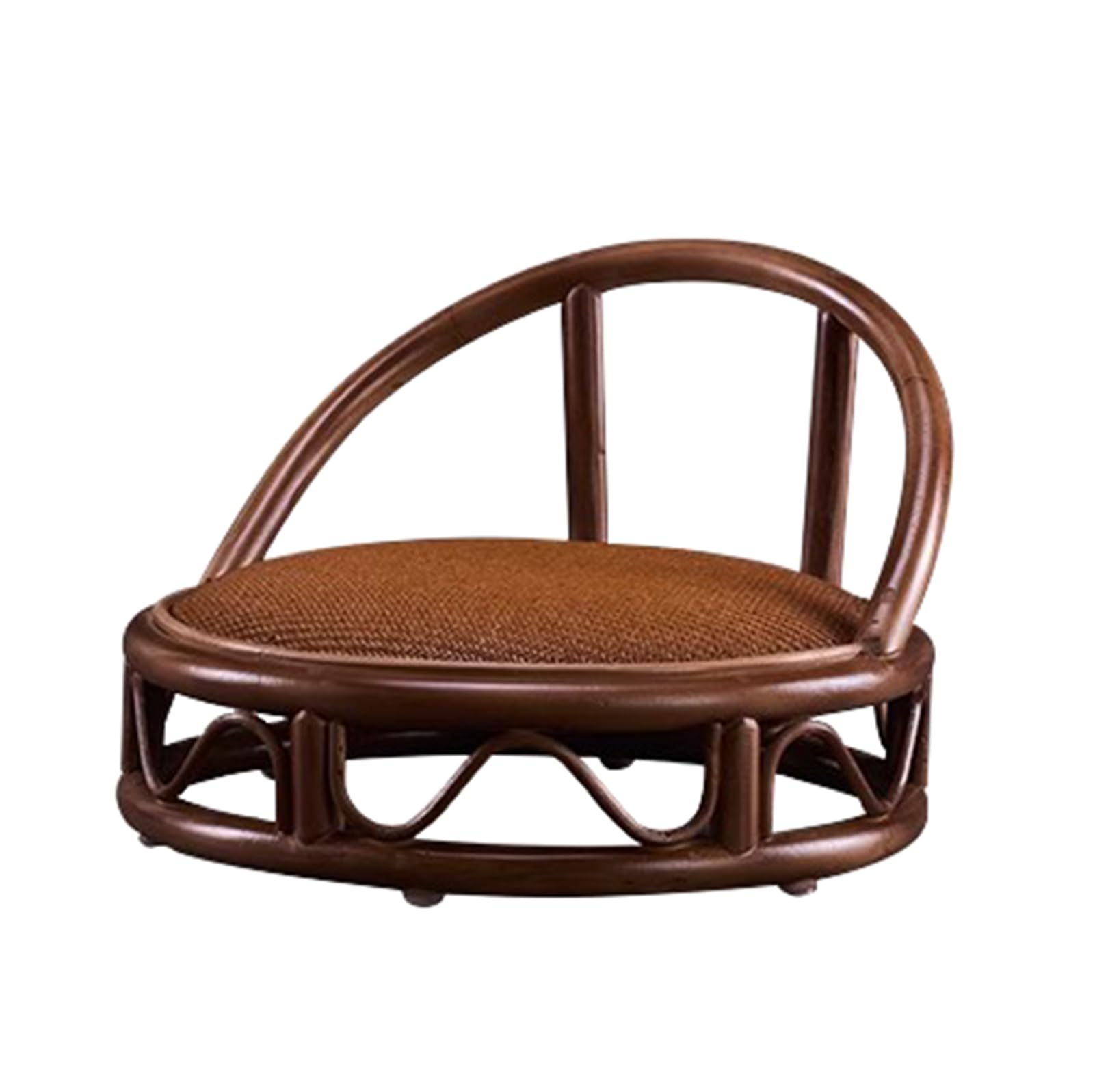Silla de meditación con Respaldo, Taburete bajo de Madera para Lectura en ventanal, Redonda, para Sentarse (marrón, 45 cm de diámetro x 28 cm de Alto)
