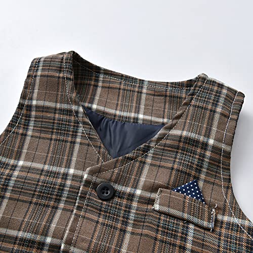Conjunto de camiseta de manga comprida para meninos para bebês meninos, colete xadrez, calça infanti