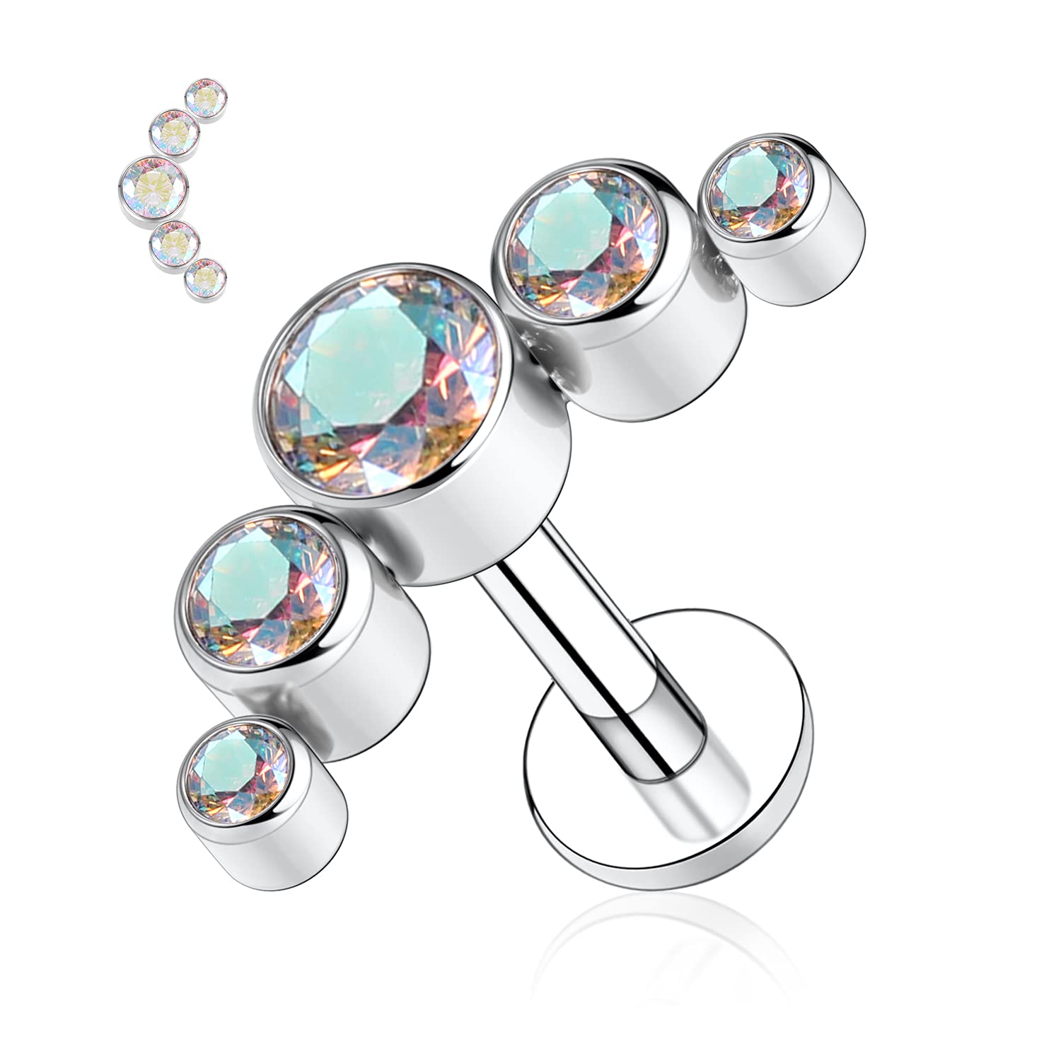 hengkaixuan 16G Titanium Labret Studs - Internally Threaded Flatback - Unisex - Silver - Piercing Jewellery — view 7