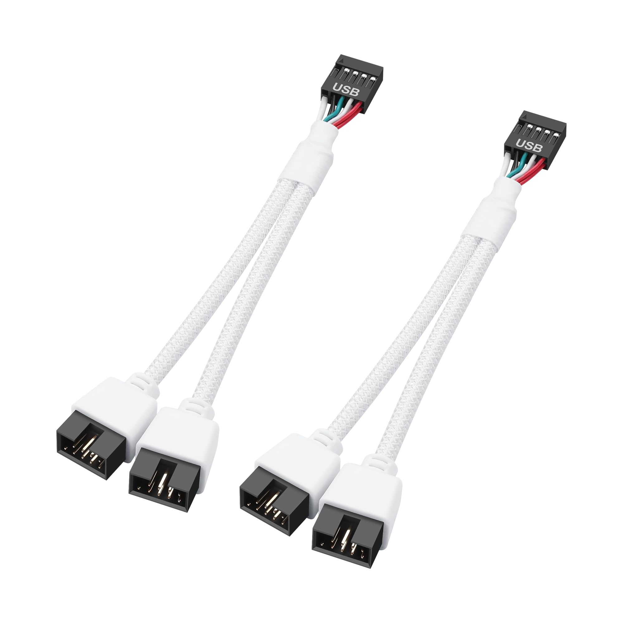 SinLoon 2 Pack Motherboard USB 2.0 9Pin Header Splitter 9 Pin USB 2.0 Female to Dual 9 Pin Male Extension Header Cable Nylon Braided for PC Computer Internal Motherboard (White)