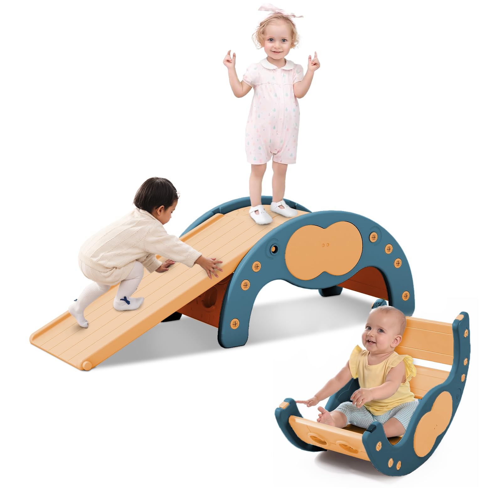 FUKEA 3 in 1 Toddler Climbing Frame with Slide Indoor Montessori Climber Playset and Rocker Toys for Kids Indoor Outdoor Garden Playground（Orange，1 panel） — image 1