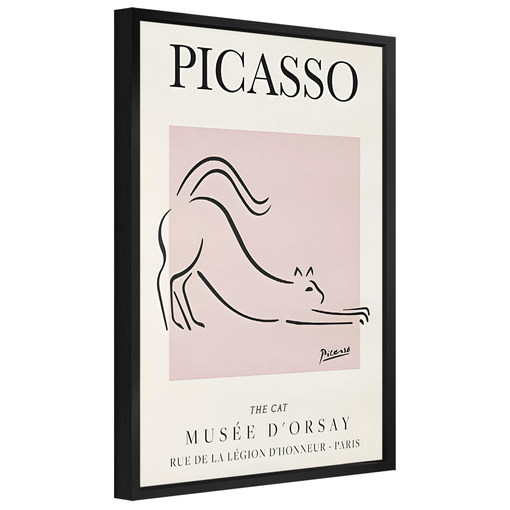 Framed Picasso Wall Art Cat Canvas Prints Picture Picasso Line Drawing Minimalist Pink Wall Decor Picasso Artwork for Living Room Bedroom 16x24 Inch