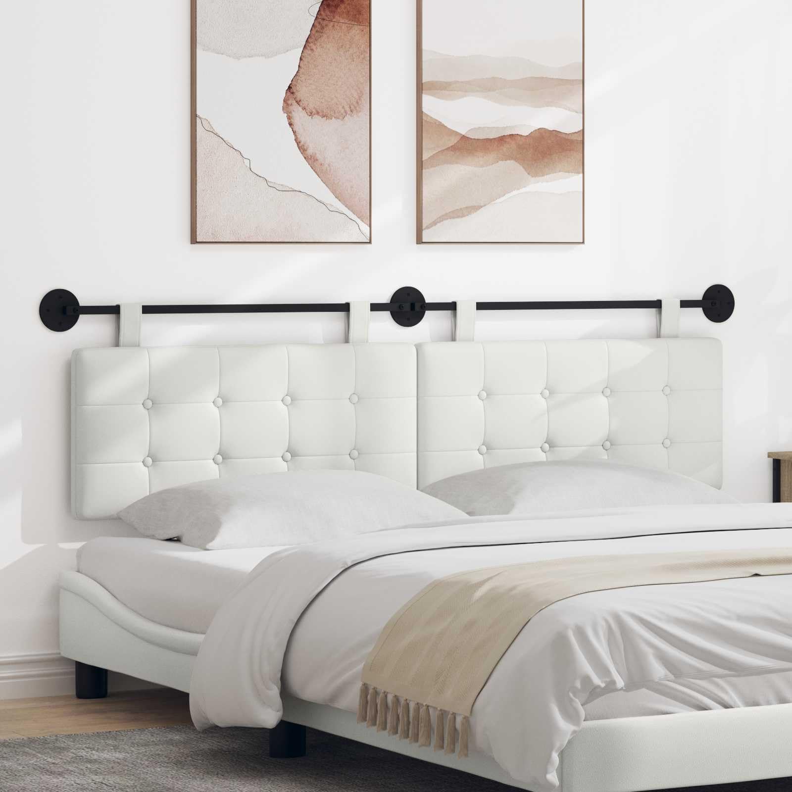 Cabecero colgante de piel sintética con acolchado, 190 x 55 cm, juego de 2 unidades, montaje en pared para dormitorio, habitación de invitados, cama doble y cama individual, respaldo cómodo y