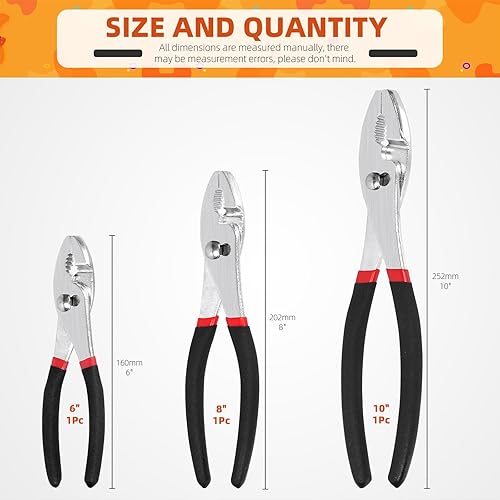Miniatura 2 de Tanstic Juego de 3 alicates para juntas deslizantes de 6 pulgadas, 8 pulgadas y 10 pulgadas, alicates de acero al carbono de alta resistencia con