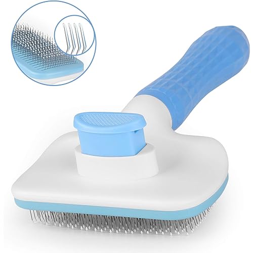 Atlamia Self Cleaning Slicker Brush,Dog Brush & Cat Brush with Massage Particles,Removes Loose hair & Tangles,Skin Friendly & Promote Circulation-Blue