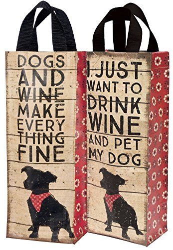 Primitives by Kathy Tote-Dogs and Wine, 5.50" x 13.75" x 3.50", Tan, Black
