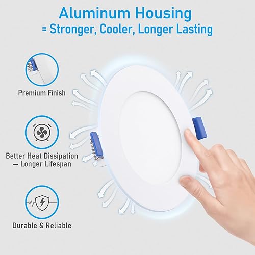 Miniatura 5 de TORCHSTAR Paquete de 12 luces empotrables LED ultrafinas de 4 pulgadas 5CCT con caja de conexiones, aluminio, 2700K3000K3500K4000K5000K, 5%-100%