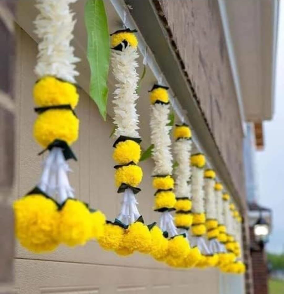 VRB DecTm Pack Of 6 Lotus Hangings For Decoration/Hanging For Home Decor/Floral Wall Hanging For Temple Decor Diwali Decor And Festival Decor/Showpiece For Home Decor (Heavy Jasmine Ladi,6),Multi