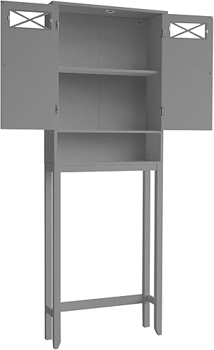 Miniatura 5 de Teamson Home Dawson - Armario de madera contemporáneo para guardar espacio sobre el inodoro, con dos puertas para baños, color gris