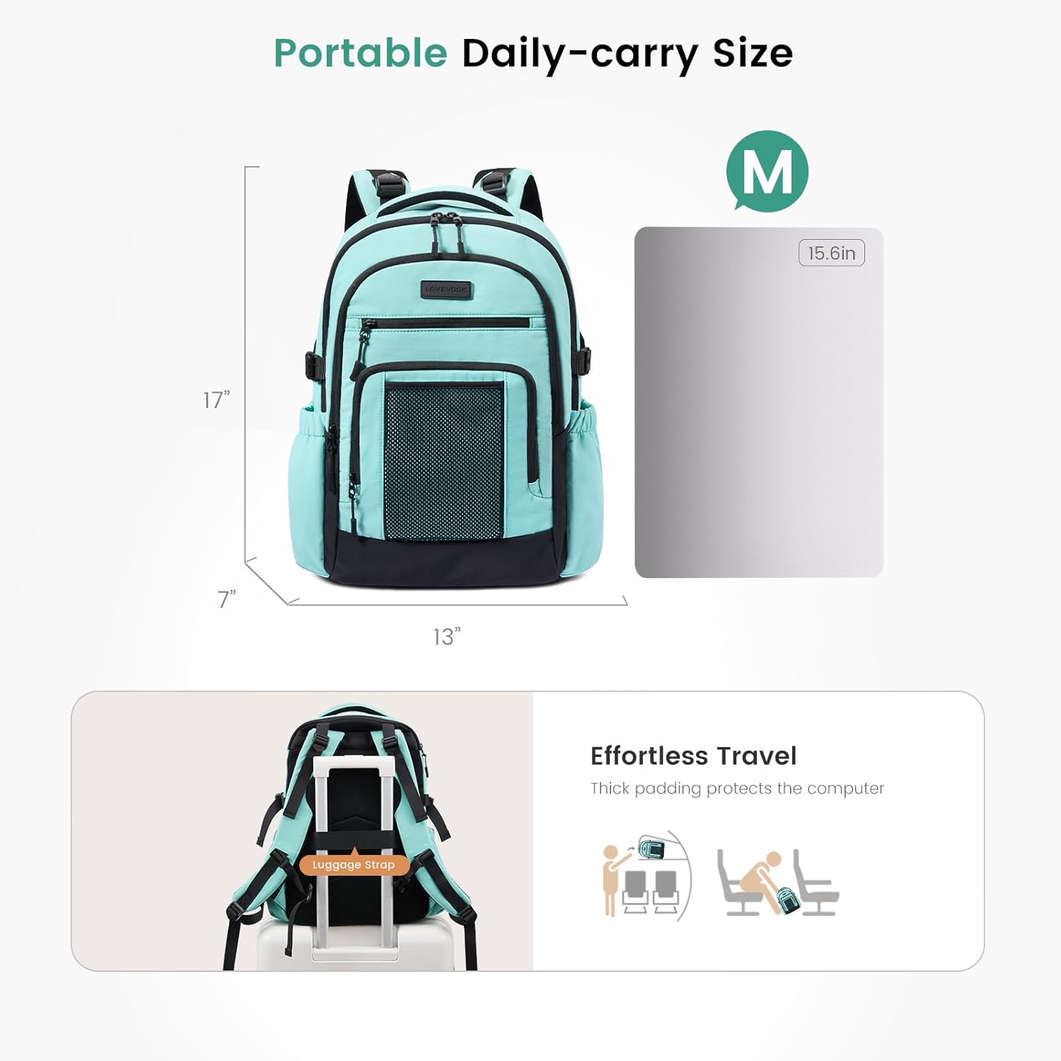 LOVEVOOK Laptop Backpack for Women with Large Cup Holder,15.6 Inch Work Computer Bag with Chest Buckle Back Pad Shoulder Buckle,Waterproof Business Backpack College Teacher Bag for Gift Travel