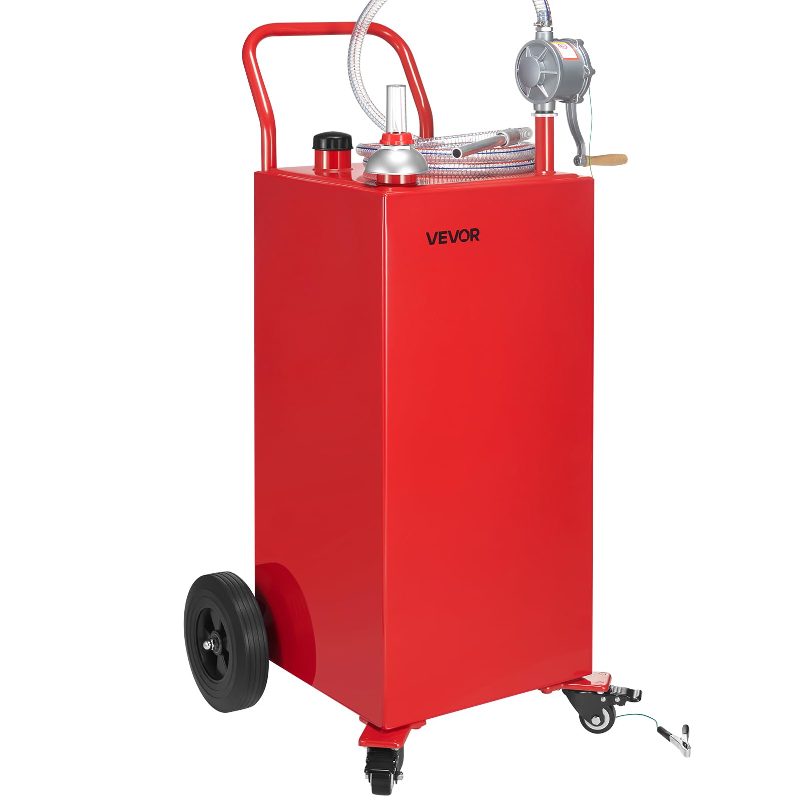 VEVOR 150 L Kraftstofftrolley, Benzin- und Dieseltank mit manueller Transferpumpe, Kraftstoffbehälter mit 4 Rädern und 3 Fuß Schlauch, für Autos, Rasenmäher, Geländefahrzeuge, Boote, Rot
