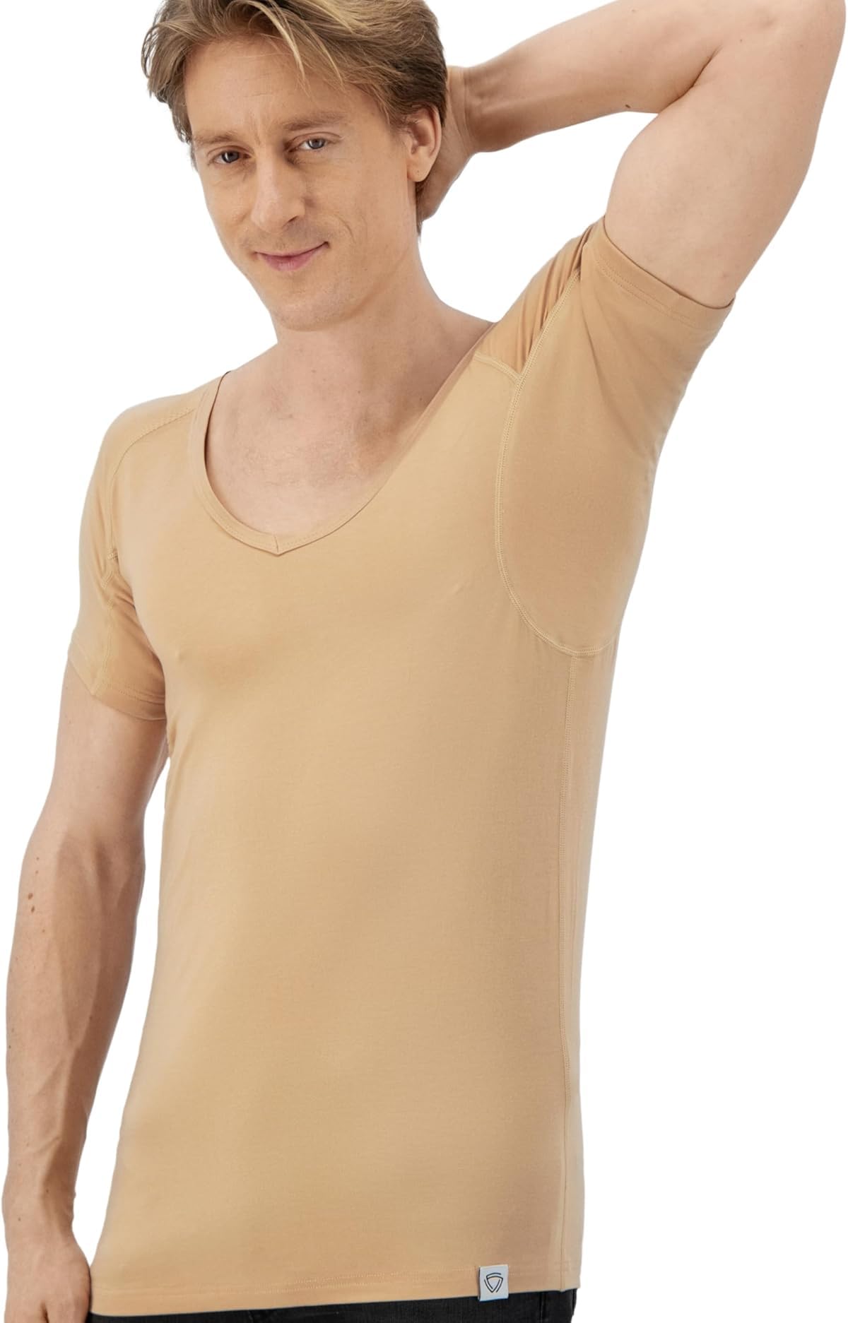 Anti Sweat Shirt – koszulka przeciw plamom potu – Anti Sweat Undershirt – z ArmPads PRO & Silver Treatment – męska – V-Neck z głębokim dekoltem w serek