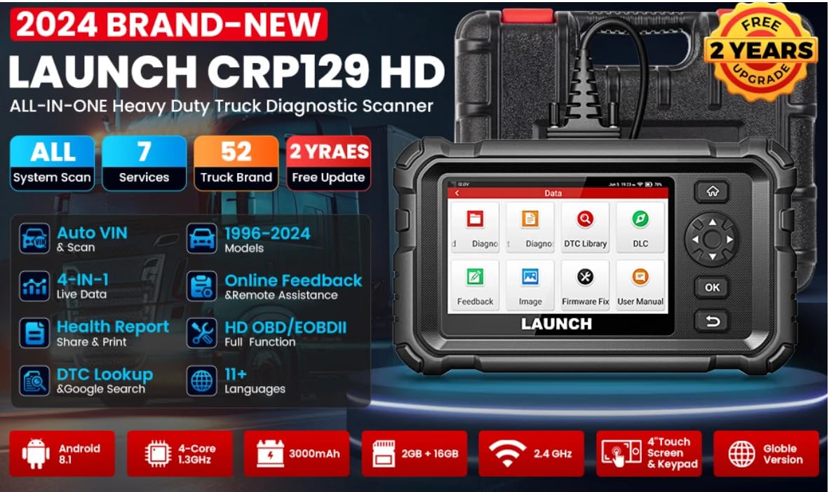 X431 CRP129 HD 24 V Herramientas de diagnóstico de camiones todos los escáneres del sistema, 7 restablecimiento automático de actualización VIN en línea