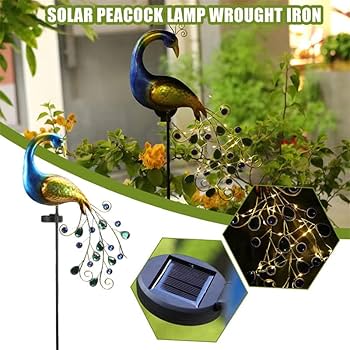 Solar Garden Lights Metal Peacock Garden Decor Waterproof Peacock Solar