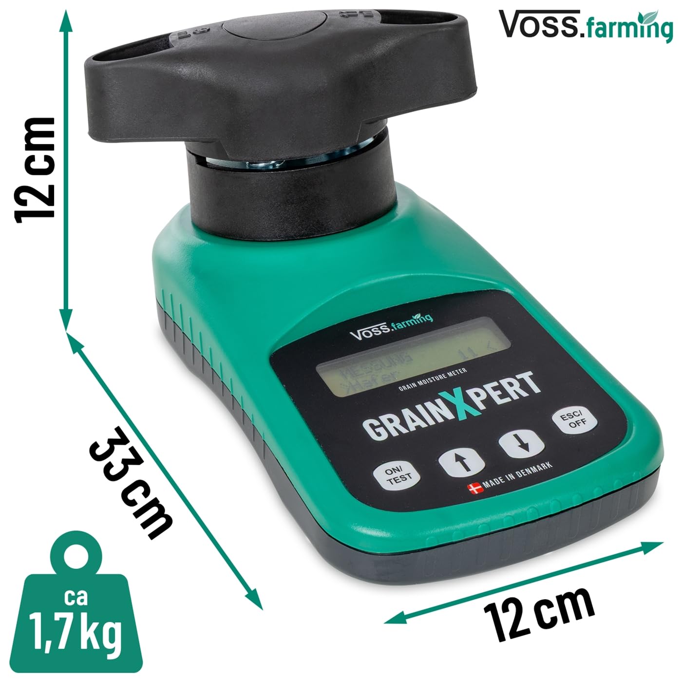 VOSS.farming GrainXpert Getreidefeuchtigkeitsmessgerät mit Mahlwerk, LCD Display, mit Transportkoffer, präzises Getreidemessgerät für draußen