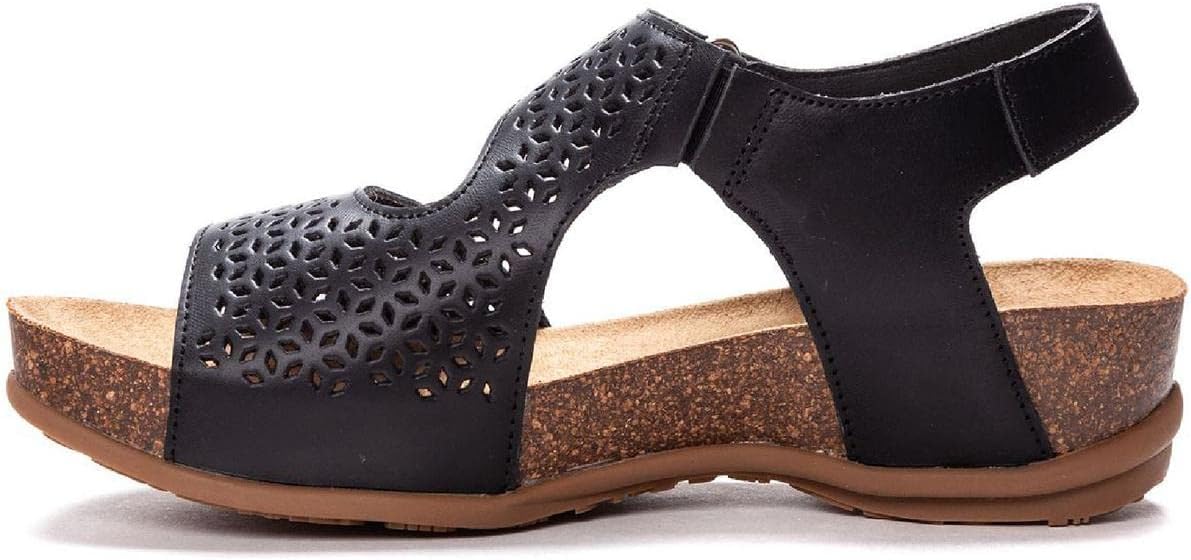Women's Propet Phoebe Perforated Wedge Strappy Sandal Black Leather 8.5 B