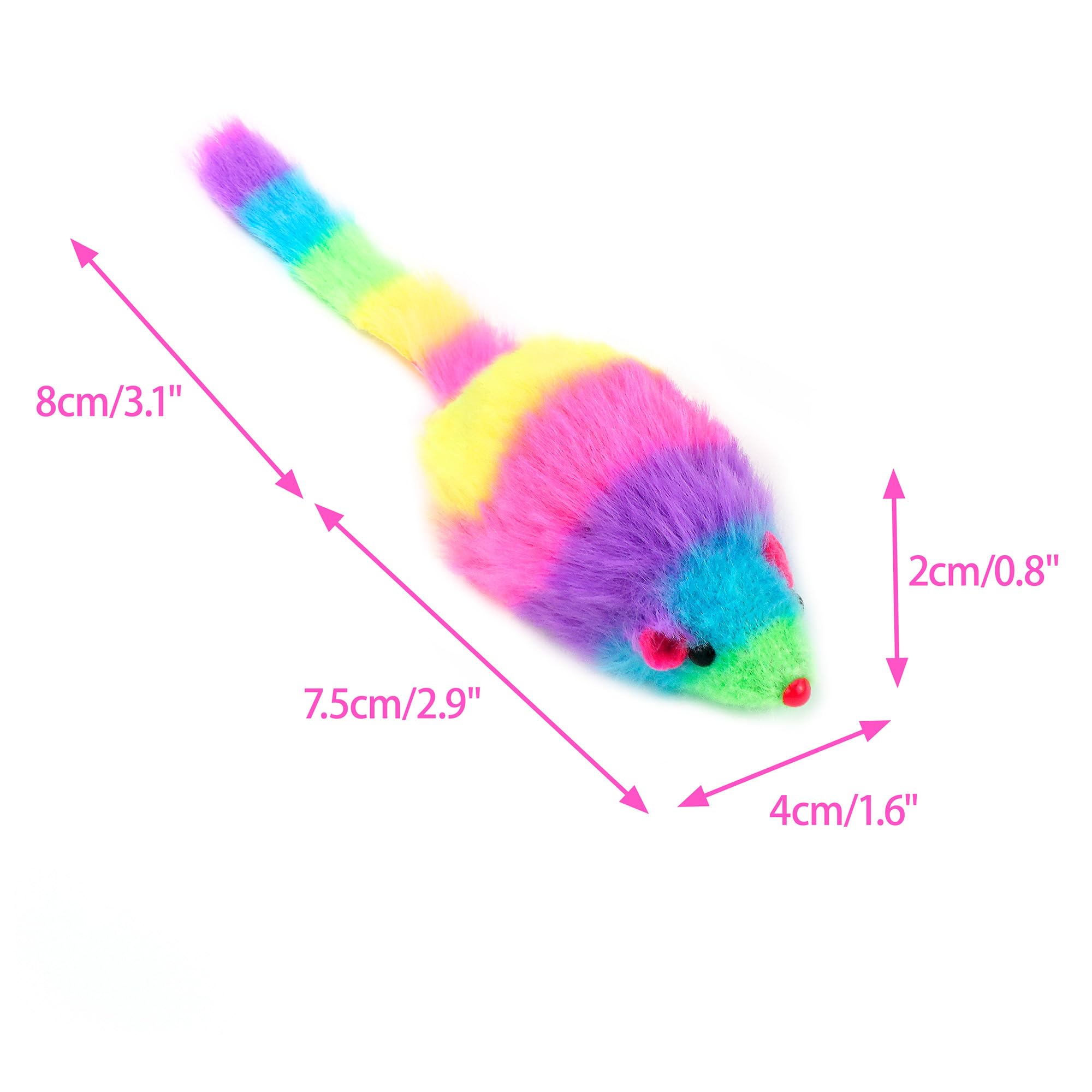 Chiwava 24 pezzi da 2,8" arcobaleno giocattolo peloso per gatti con sonaglio gioco interattivo a forma di topo
