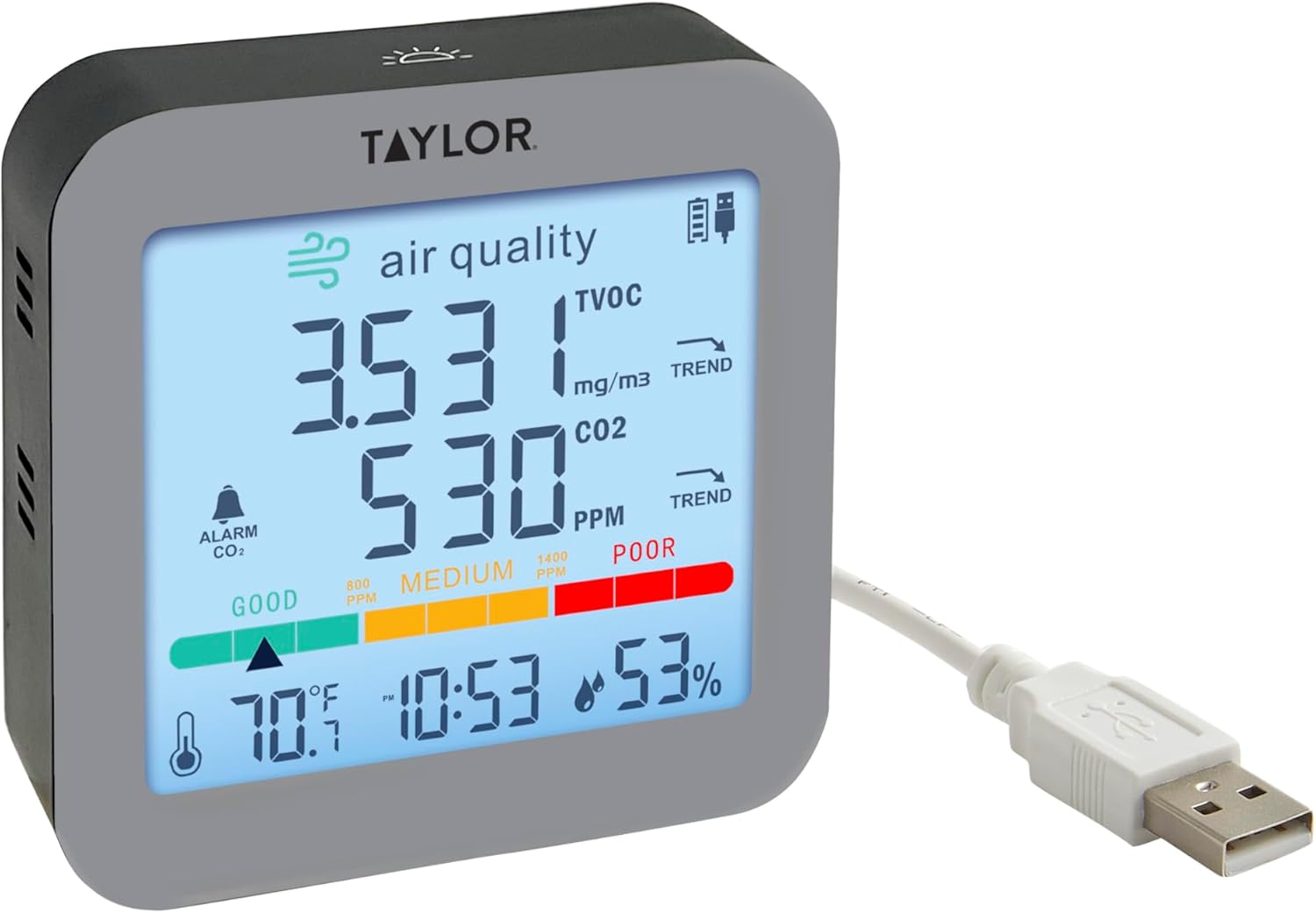 Taylor Digital Air Quality Monitor with USB Power Cord...