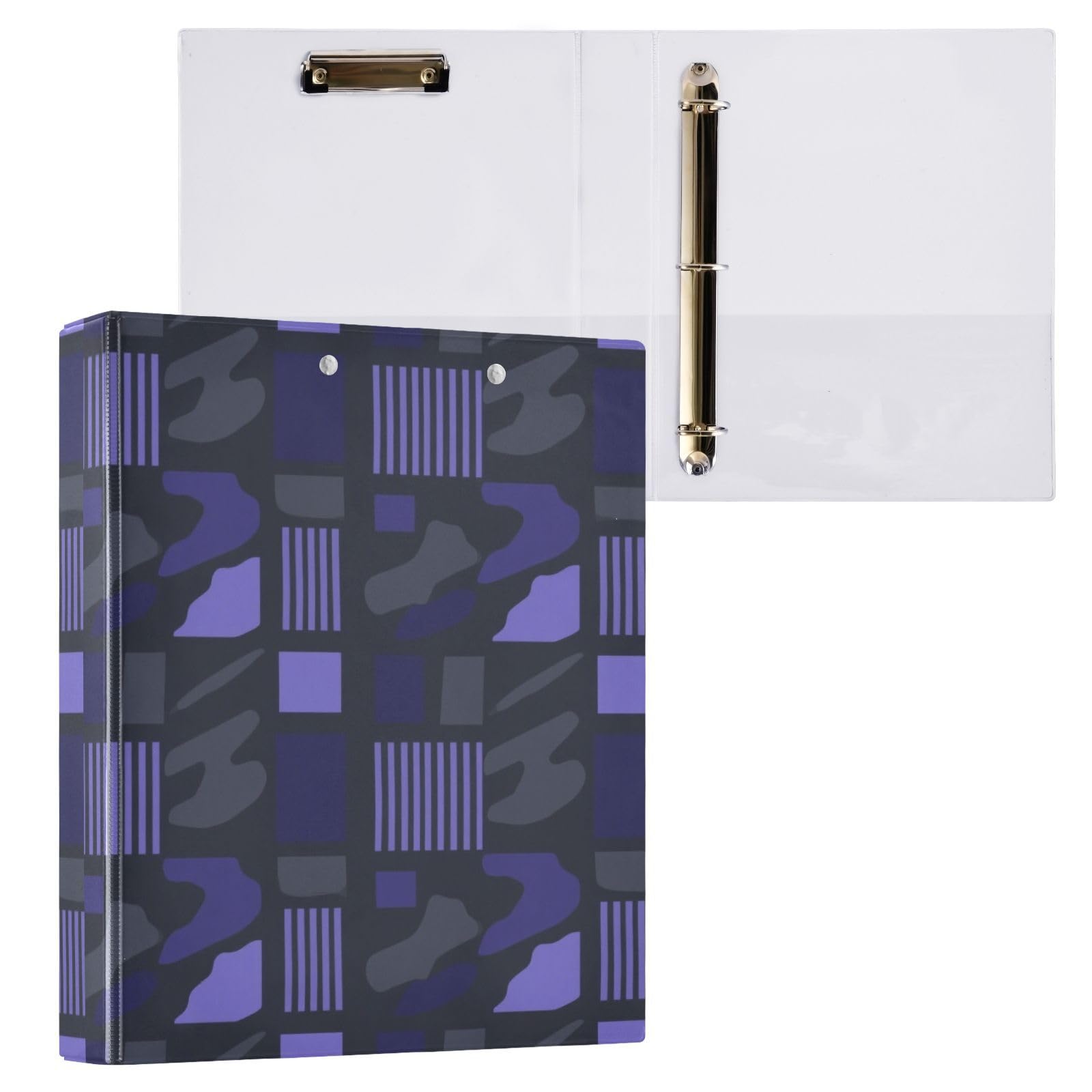 Raccoglitori per quaderni irregolari geometrici neri e blu mimetici da 1 e mezzo pollici, 3 anelli, con copertina tascabile, confezione da 2 raccoglitori da ufficio, 200 fogli
