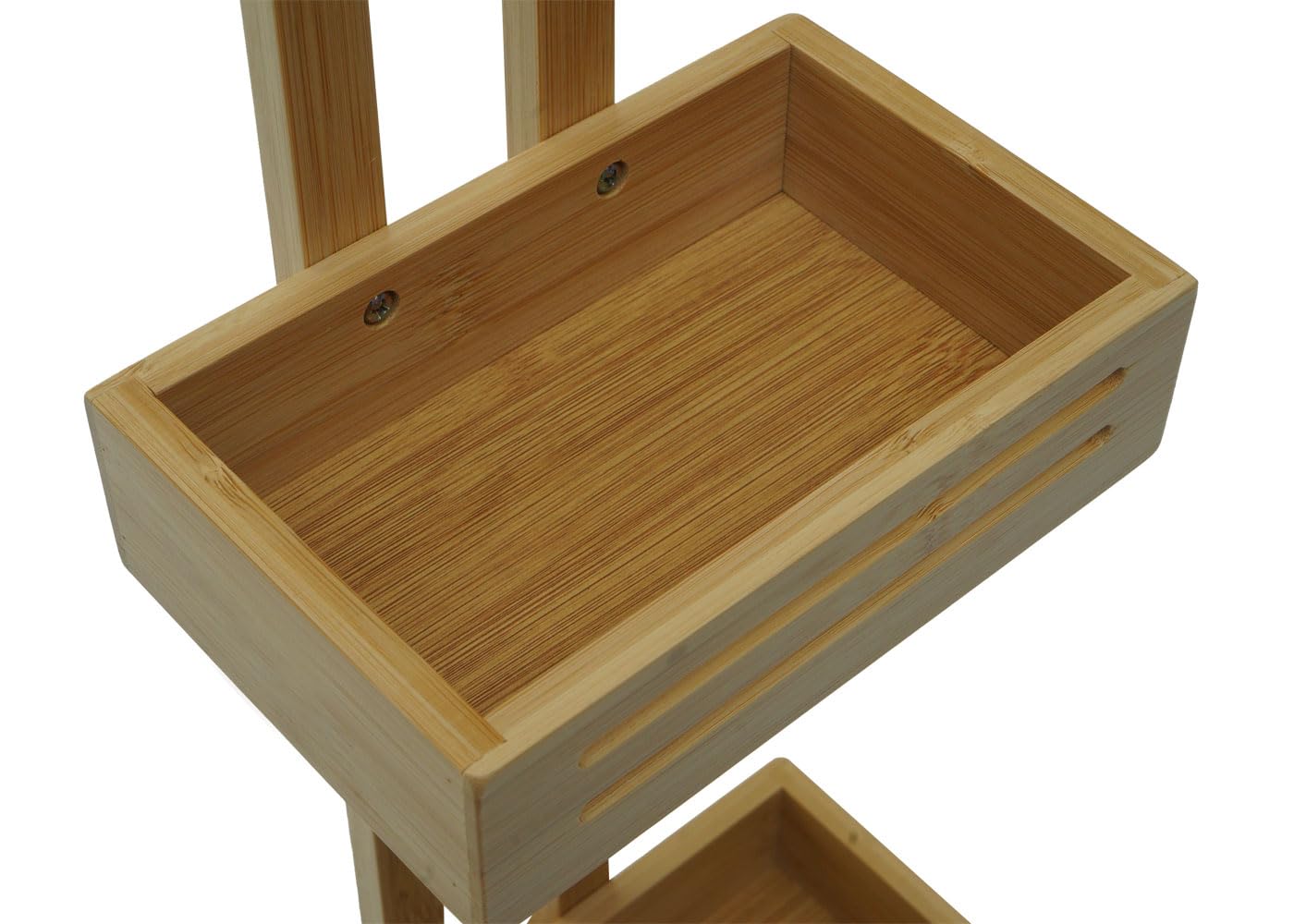 Mensola con 2 cestelli portaoggetti da Appendere Sapone Bagno Doccia HWC-M23 Legno bambù 69x22x13cm