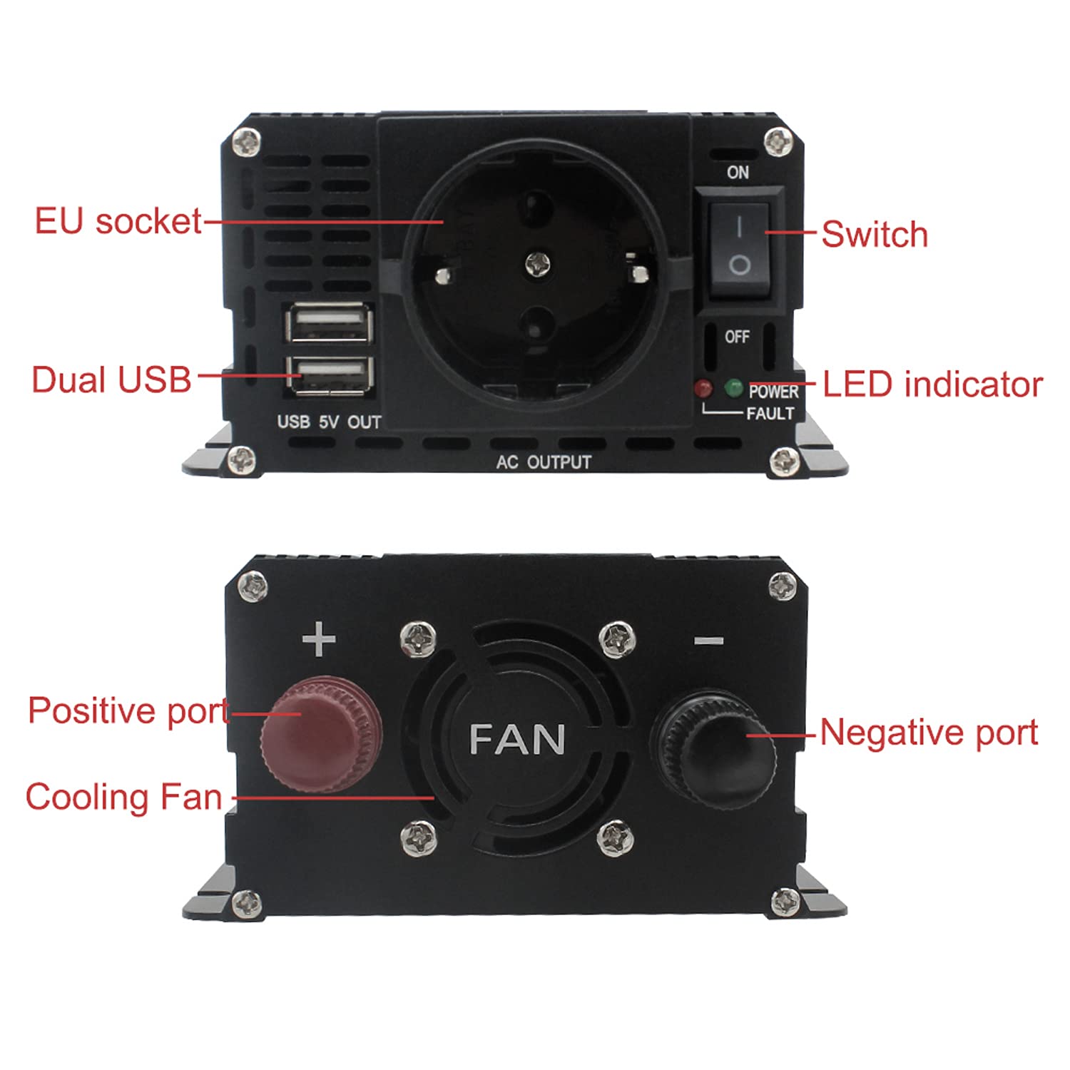 Spannungswandler 12V 230V 1500W Wechselrichter Großes Display Stromwandler 12 auf 230 Inverter