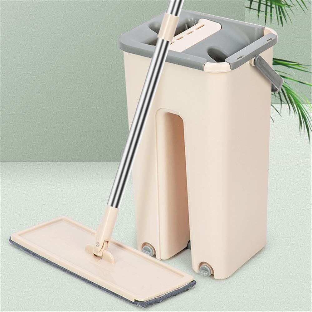 Fregona de apretón Plana Fregona Perezosa con Cubo Escurridor Fregona de Limpieza de Suelos Manos Libres Fregonas de Microfibra