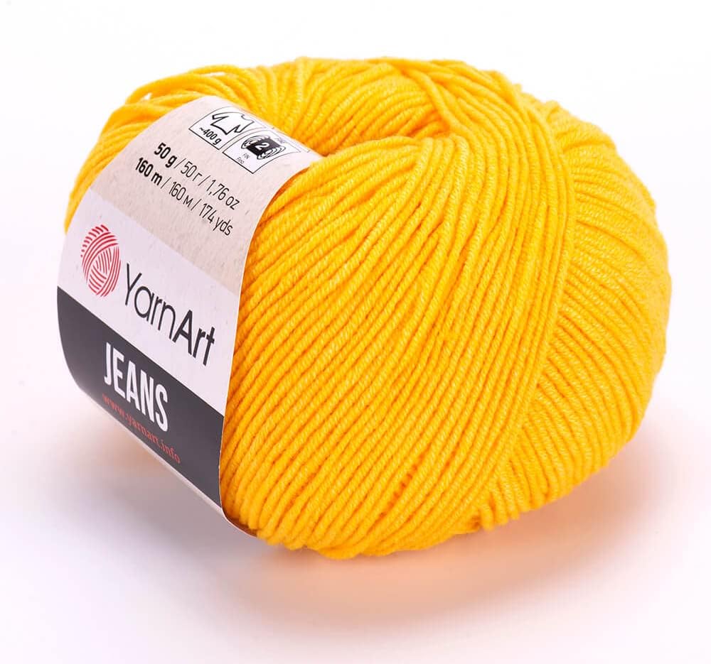 3 Ball (Skein) YarnArt Jeans Yarn, 55% Cotton 45% Polyacrylic, Total 5.28 Oz. Each 1.76 Oz (50g)/160 m (174 yds), Yarn Weight: 2 : Fine-Sport (Yellow - 35, 3 Pack)
