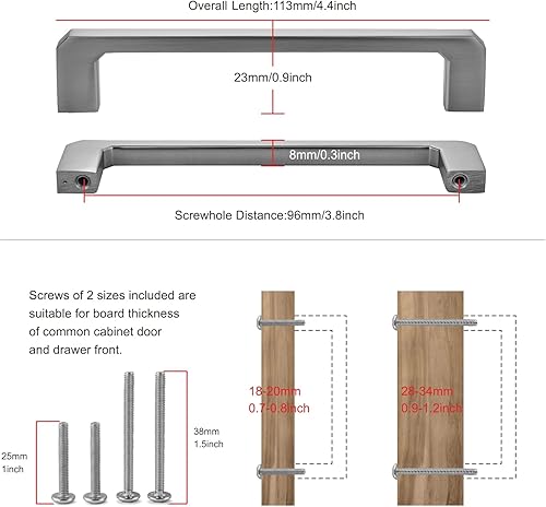 Miniatura 2 de TUNNY Paquete de 10 manijas modernas para gabinete, 3.8 pulgadas3.780 in de distancia entre tornillos, níquel mate, manijas sólidas para muebles,