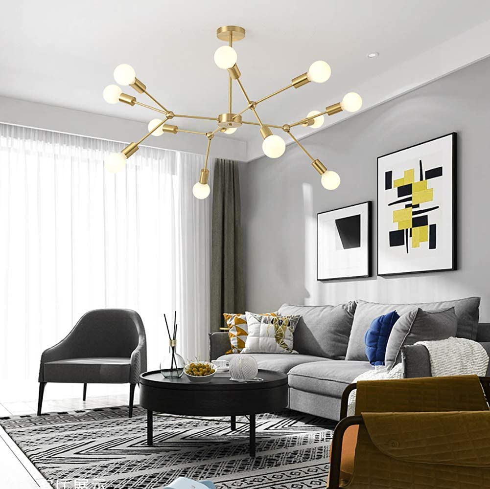Sputnik żyrandol, lampa sufitowa w stylu vintage, przemysłowa oprawa kuchenna ze szczotkowanego mosiądzu do salonu, 12 świateł/miedź/12 świateł