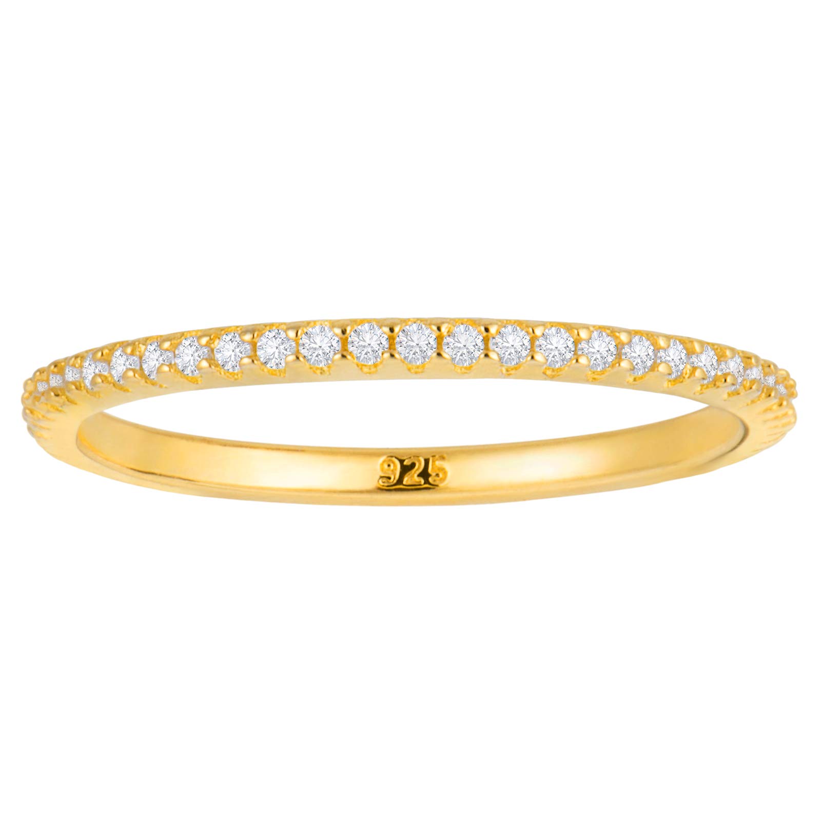 18K Gold Plated Sterling Silver Full Eternity Band | Cubic Zirconia Paved Wedding Band | Thin CZ Stacking Ring