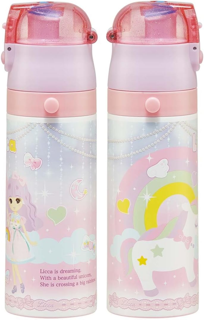 Skater SKDC4-A Children's Stainless Steel Water Bottle, 2-Way Direct Drinking, 16.5 fl oz (470 ml), Cup Drinking 15.2 fl oz (430 ml), Licca-chan, Kid-friendly Lightweight Type, For Girls, Hot and Cold