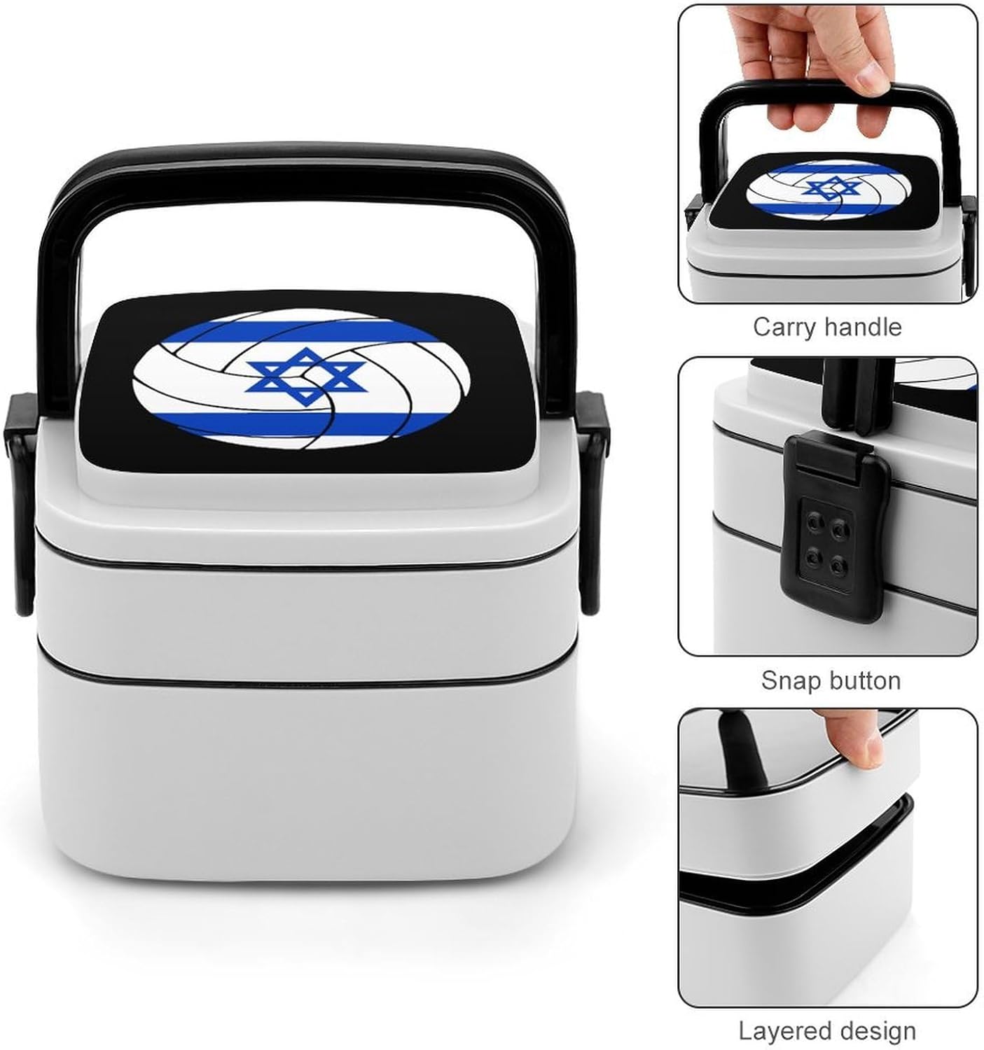Israel Flag Volleyball Bento Box with Spoon 2 Layer Food Container Cute Lunch Box for Travel Dining Work
