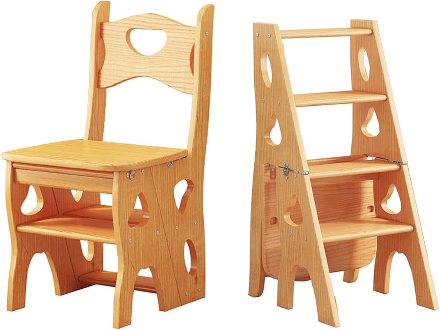 Wooden Folding Library Ladder Chair,Lightweight Portable Ladder Shelf,Multifunctional Step Stool,4 Step Stepladders Display Stand(Color:B)