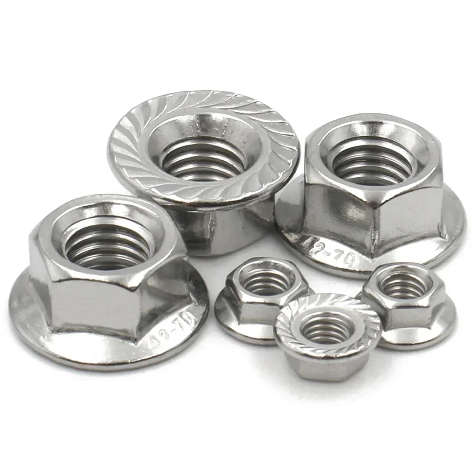 Tuercas Autoblocantes 50/20/10 Uds tuerca de fijación M3 M4 M5 M6 M8 M10 M12 304 tuercas de seguridad de brida hexagonal métrica dentada de acero inoxidable(50Pcs,M12)