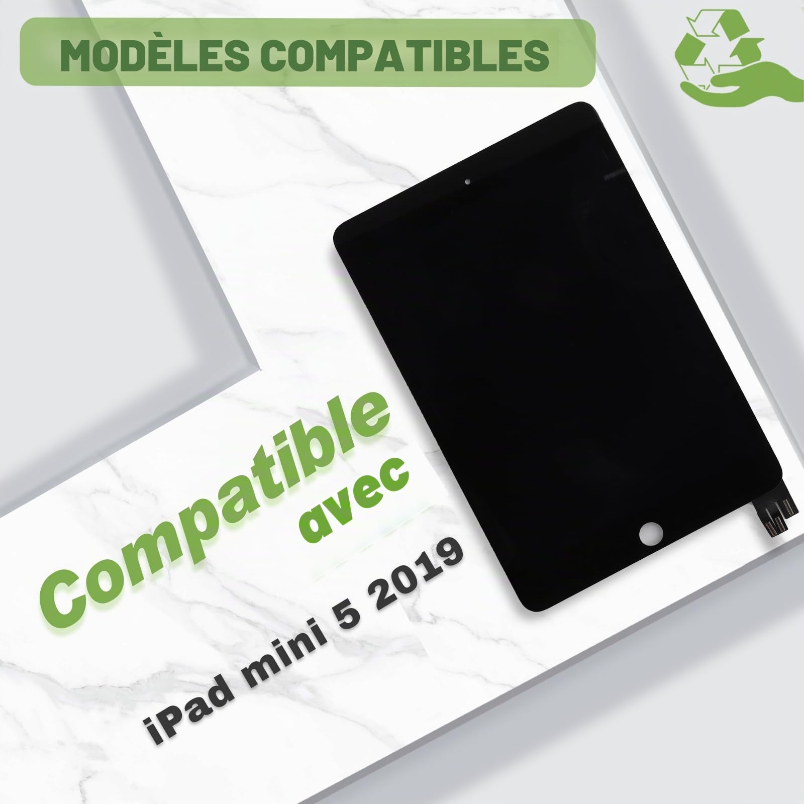 Nouvel ensemble de remplacement d'écran LCD pour iPad mini 5 2019 7,9" A2126, A2124, A2133 avec kit d'outils de réparation mis à jour - Noir