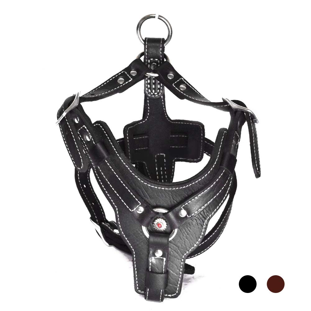 Arnés de Cuero para Perro, Hecho a Mano, de Piel auténtica, Duradero, Resistente, con Correas Ajustables, sin tirones, Chaleco para Mascotas de fácil Control, Pecho de 24 a 28 Pulgadas, para