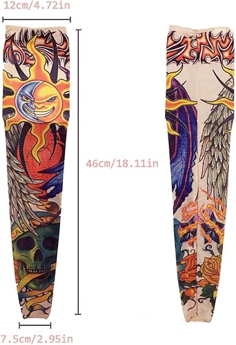 Miniatura 3 de Mangas temporales de tatuaje falso para hombres y mujeres con diseños de calavera, dragón, rosa, pez koi, lobo, buda, tribal, Brillante-5p