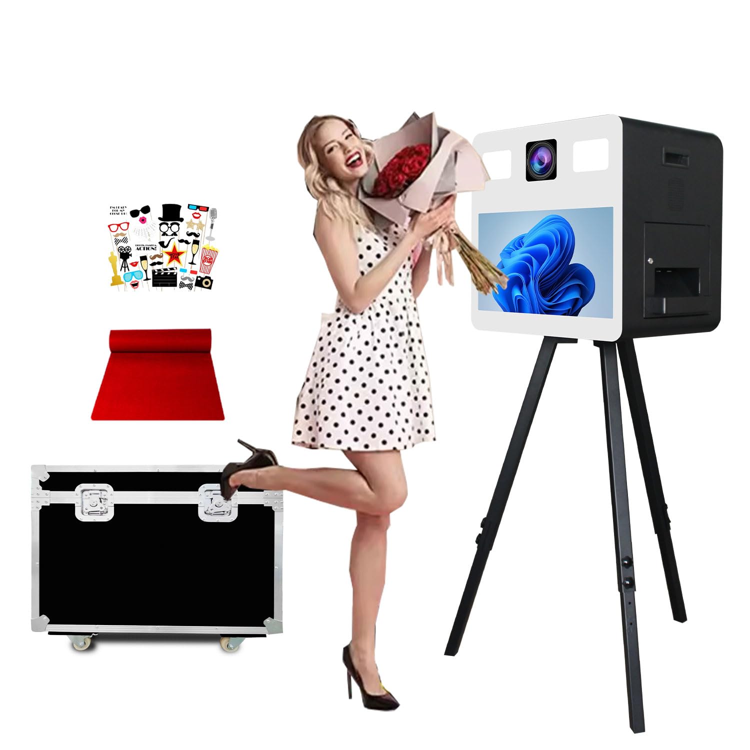 Trípode de cámara réflex digital con pantalla táctil de 54,6 cm, altura ajustable para selfie, fiesta de boda, alquiler (negro, cabina fotográfica)