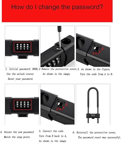 Miniatura 6 de U Lock-Candado de combinación de bicicleta - Candado de combinación de cuatro posiciones - Candado de grillete largo - con grillete ajustable -